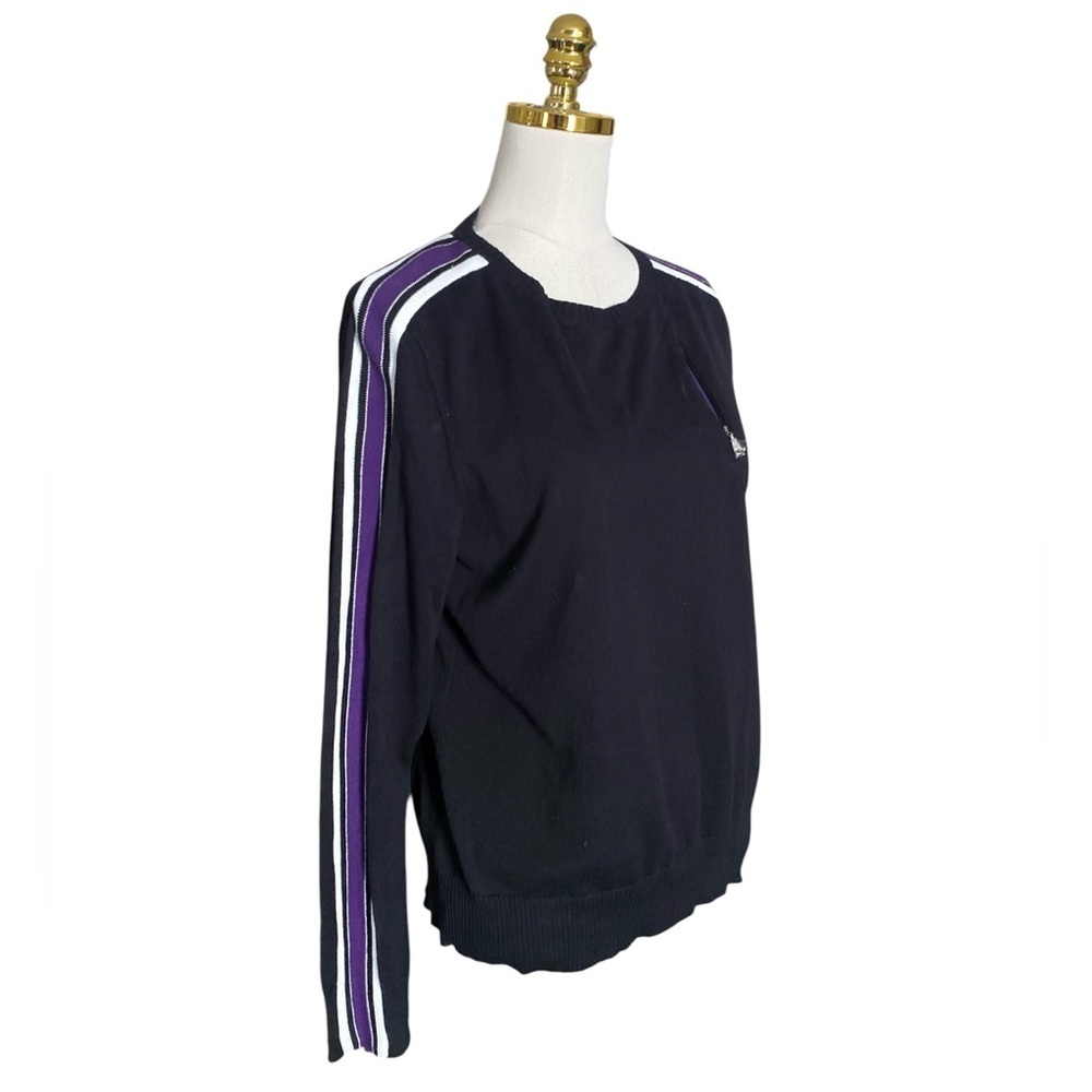 Ralph Lauren Active Women’s Cotton Black w/ Striped Sleeves Crewneck Sweater L - Picture 2 of 7